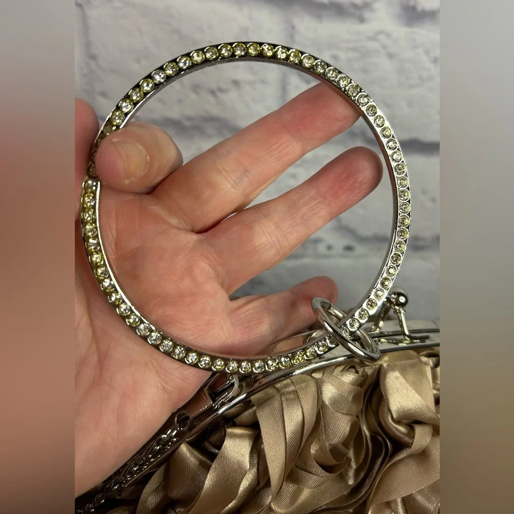 Elegant Satin Rose Clutch with Rhinestone Handle